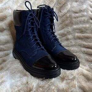 Sam Edelman Navy and Black Lace Up Boots
